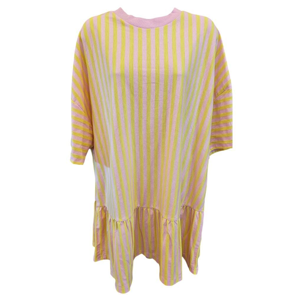 Asos 12P 12 PETITE striped ruffle shirt dress tunic short sleeve NWOT casual